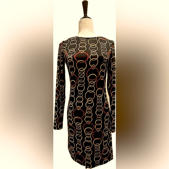 JULIE BROWN stretch jersey brown status chain sheath dress XS - Picture 1 of 5